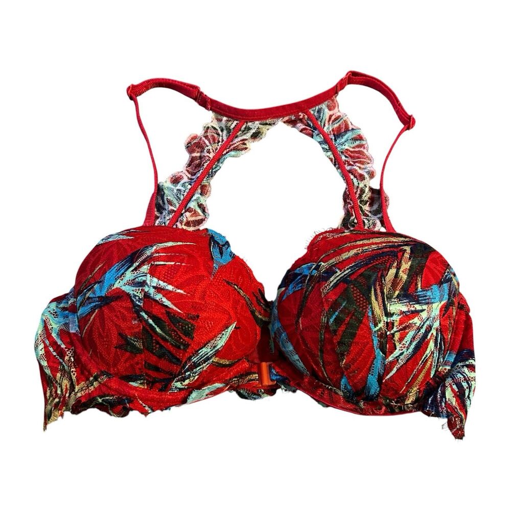 Victorias Secret PINK DATE Strappy Racerback Front Close Padded Push Up Bra 34C